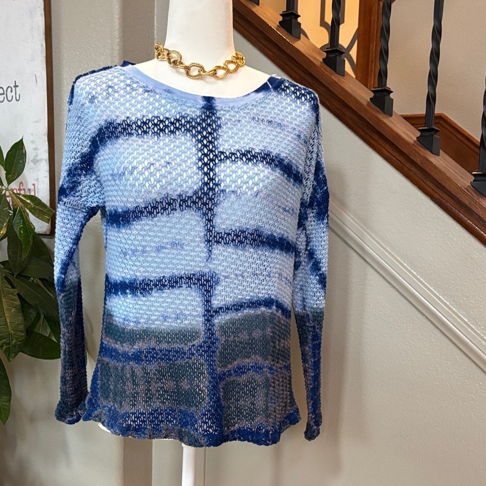 Y2K Vintage Blue Tie-Dye Mesh Knit Top
